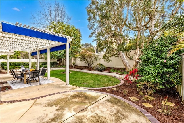 view of patio with a pergola and a fenced backyard