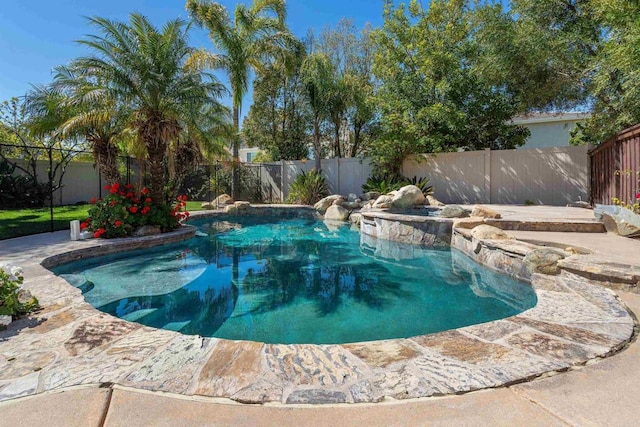 view of pool with a fenced in pool, a patio, and a fenced backyard