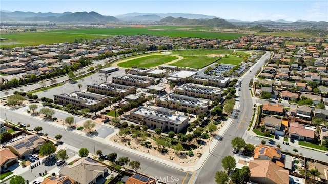 drone / aerial view featuring a mountain view and a residential view