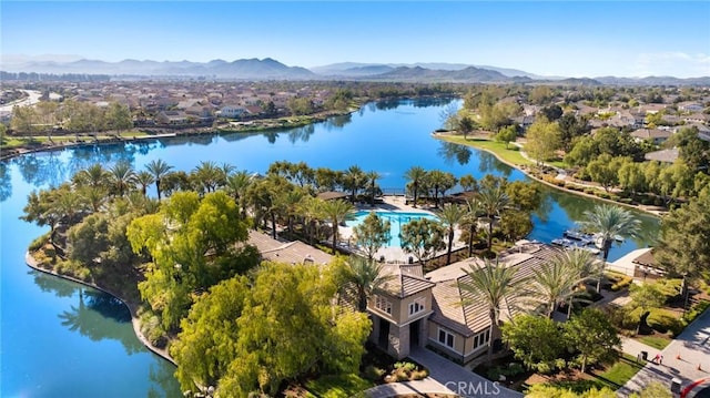 aerial view with a water and mountain view