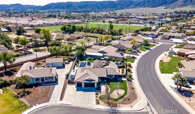 aerial view featuring a residential view and a mountain view