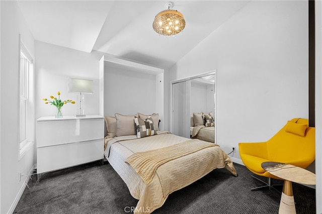 32252 Azores Rd, Dana Point, CA 92629 - bedroom with carpet floors, baseboards, vaulted ceiling, and a closet