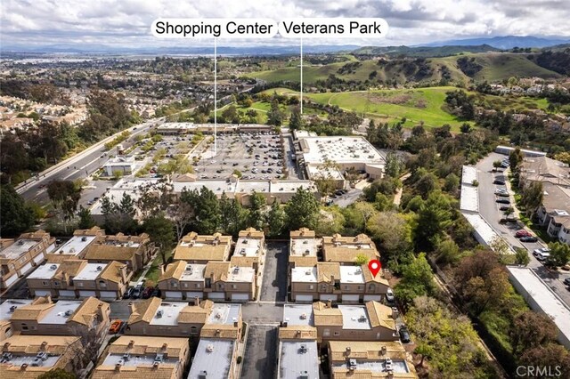 bird's eye view featuring a mountain view and a residential view