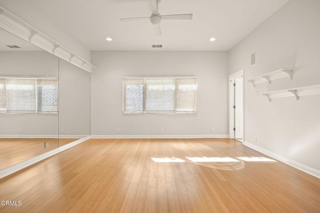 unfurnished bedroom with visible vents, recessed lighting, light wood-type flooring, and baseboards