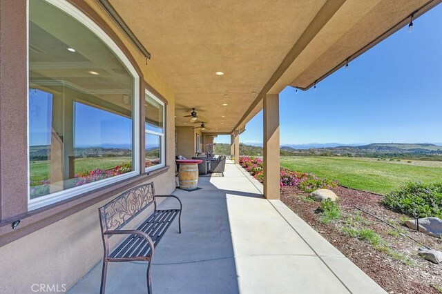 view of patio with a mountain view