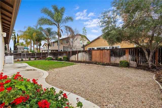 view of yard with a fenced backyard and a patio area