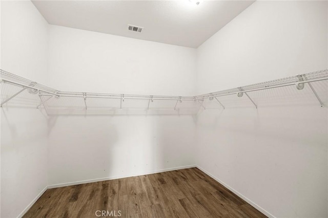 walk in closet featuring visible vents and wood finished floors