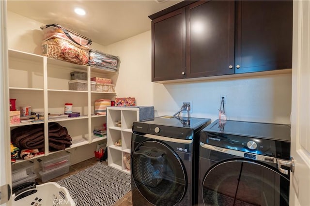 6594 June Mountain Way, Jurupa Valley, CA 92509 - laundry area with separate washer and dryer, cabinet space, and tile patterned floors