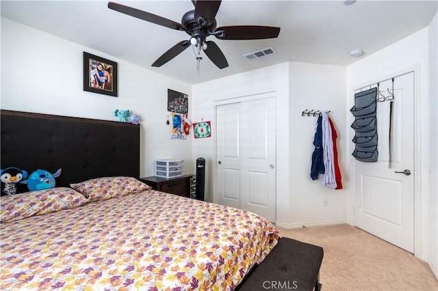 6594 June Mountain Way, Jurupa Valley, CA 92509 - bedroom featuring carpet, visible vents, baseboards, ceiling fan, and a closet