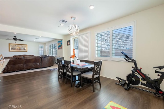6594 June Mountain Way, Jurupa Valley, CA 92509 - dining space with recessed lighting, visible vents, baseboards, and dark wood finished floors