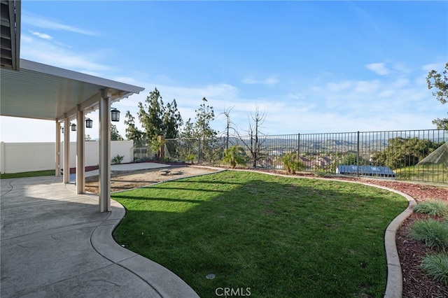 view of yard with a fenced backyard and a patio area