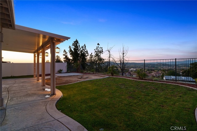 view of yard featuring a fenced backyard and a patio