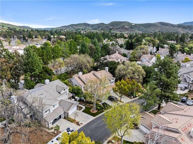 bird's eye view featuring a mountain view and a residential view