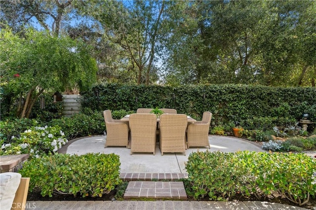 view of patio / terrace featuring outdoor dining area and a fenced backyard