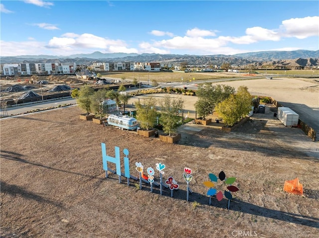 drone / aerial view with a mountain view