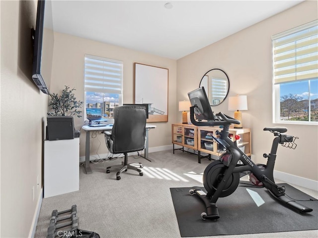 office featuring baseboards and carpet flooring