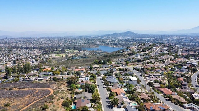 aerial view with a water and mountain view