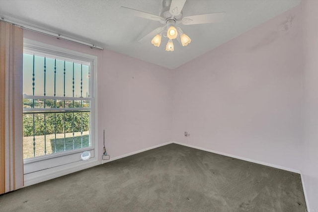 unfurnished room with baseboards, carpet floors, and ceiling fan