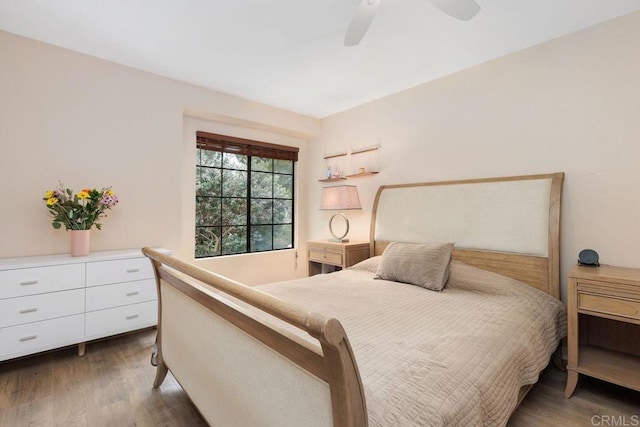 bedroom with wood finished floors and a ceiling fan