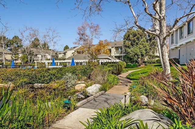 surrounding community with a residential view and fence