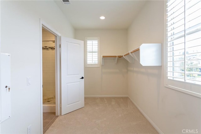 spacious closet featuring visible vents and carpet