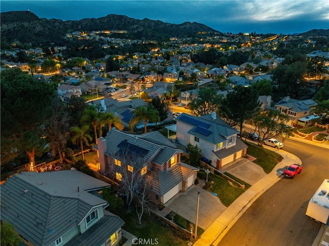 aerial view featuring a residential view and a mountain view