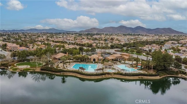 aerial view featuring a residential view and a mountain view