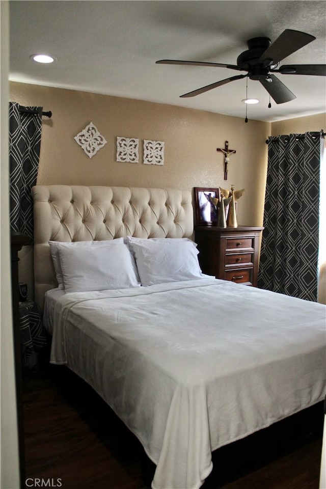 bedroom with recessed lighting and a ceiling fan