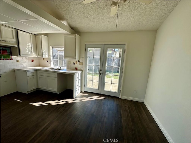 kitchen featuring dark wood finished floors, french doors, a wealth of natural light, and a sink