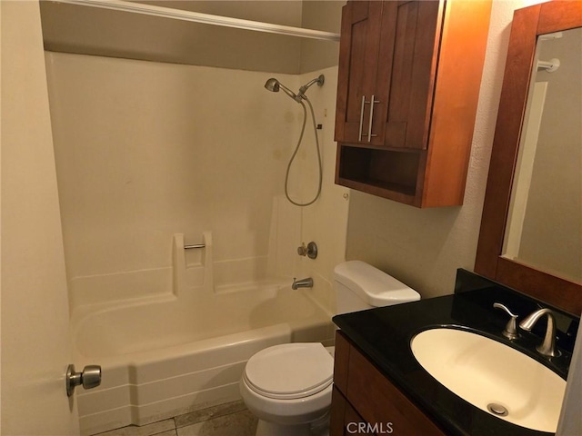 full bathroom with vanity, shower / tub combination, toilet, and tile patterned floors