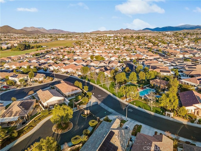 aerial view featuring a residential view and a mountain view