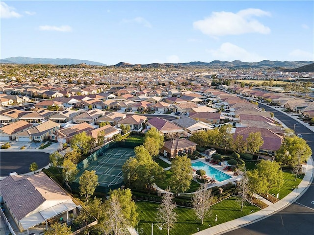 bird's eye view with a mountain view and a residential view