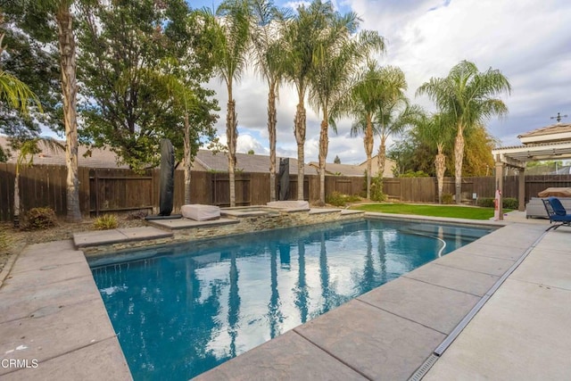 view of pool with a patio area, a fenced in pool, and a fenced backyard