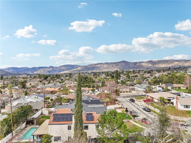 bird's eye view featuring a residential view and a mountain view