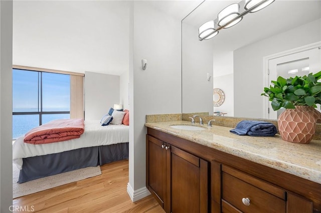 bathroom featuring ensuite bath, vanity, and wood finished floors