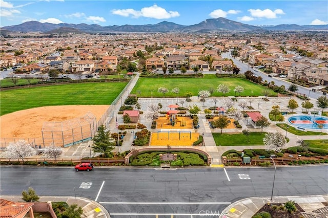 aerial view with a residential view and a mountain view