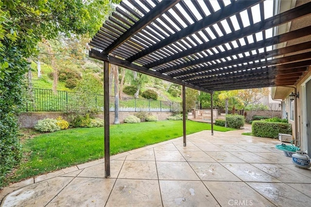 view of patio with a fenced backyard and a pergola