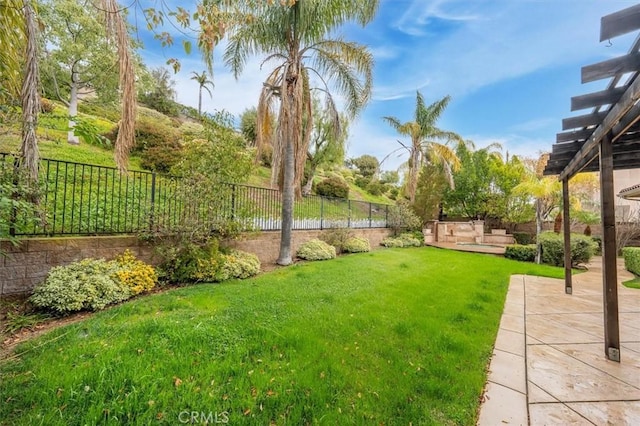 view of yard featuring a patio area and a fenced backyard