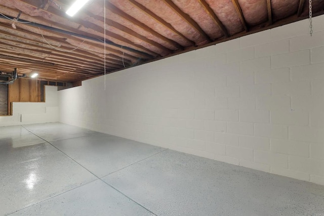 unfinished basement with concrete block wall