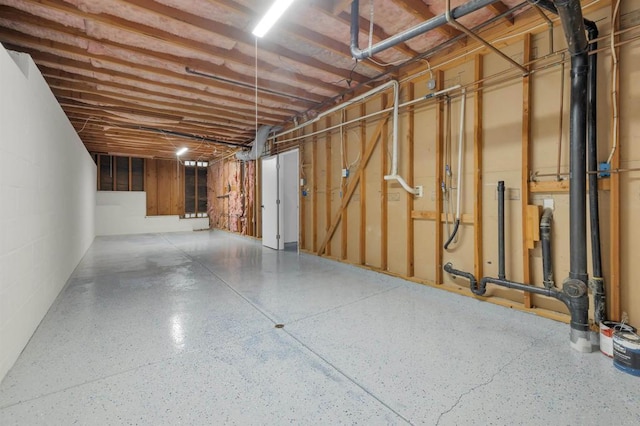 unfinished basement with concrete block wall