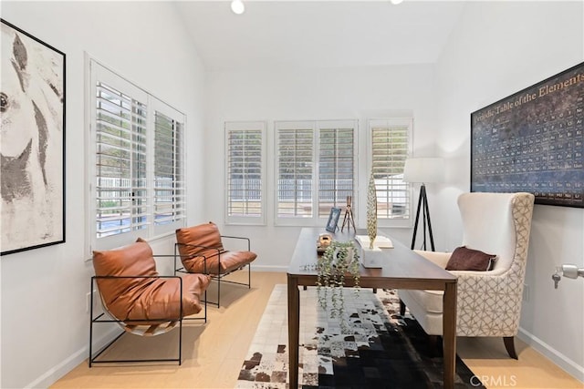 office featuring baseboards and wood finished floors