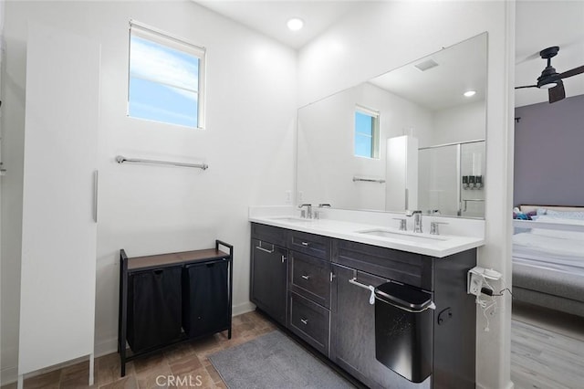 ensuite bathroom featuring plenty of natural light, connected bathroom, and a sink