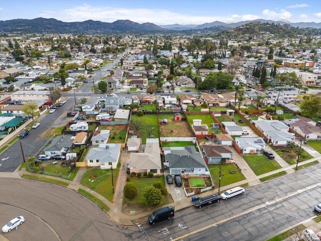 bird's eye view featuring a mountain view and a residential view