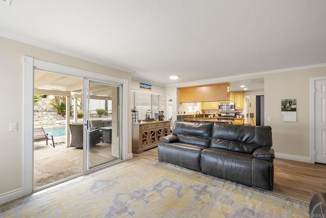 29600 Nightcrest Cir, Temecula, CA 92591 - living room with light wood-type flooring, baseboards, recessed lighting, and ornamental molding