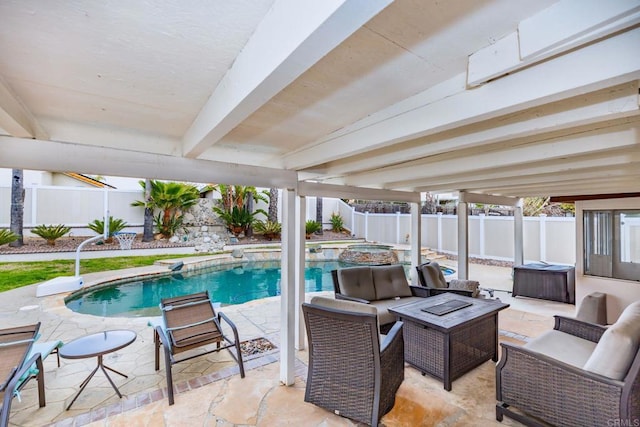 29600 Nightcrest Cir, Temecula, CA 92591 - view of pool with a fenced backyard, outdoor lounge area, a patio, and a pool with connected hot tub