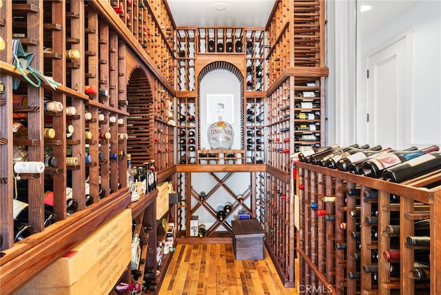 wine room with wood finished floors