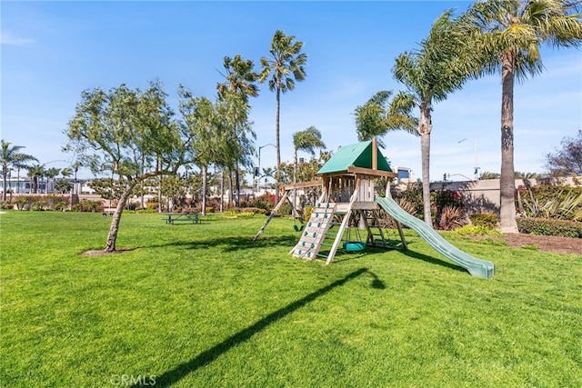 view of play area with a yard