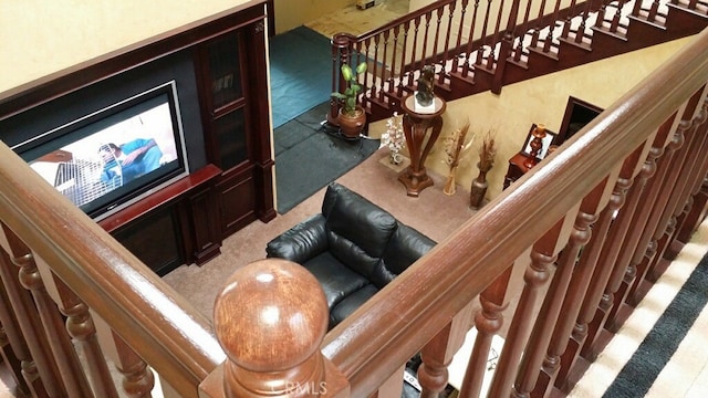 staircase with carpet floors