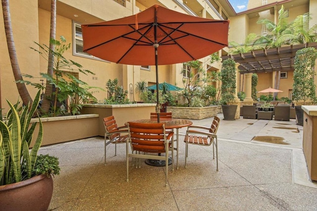 view of patio / terrace with outdoor dining area and a pergola