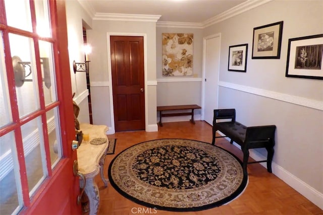 534 Dover Ct, Lake Arrowhead, CA 92352 - foyer with ornamental molding and baseboards